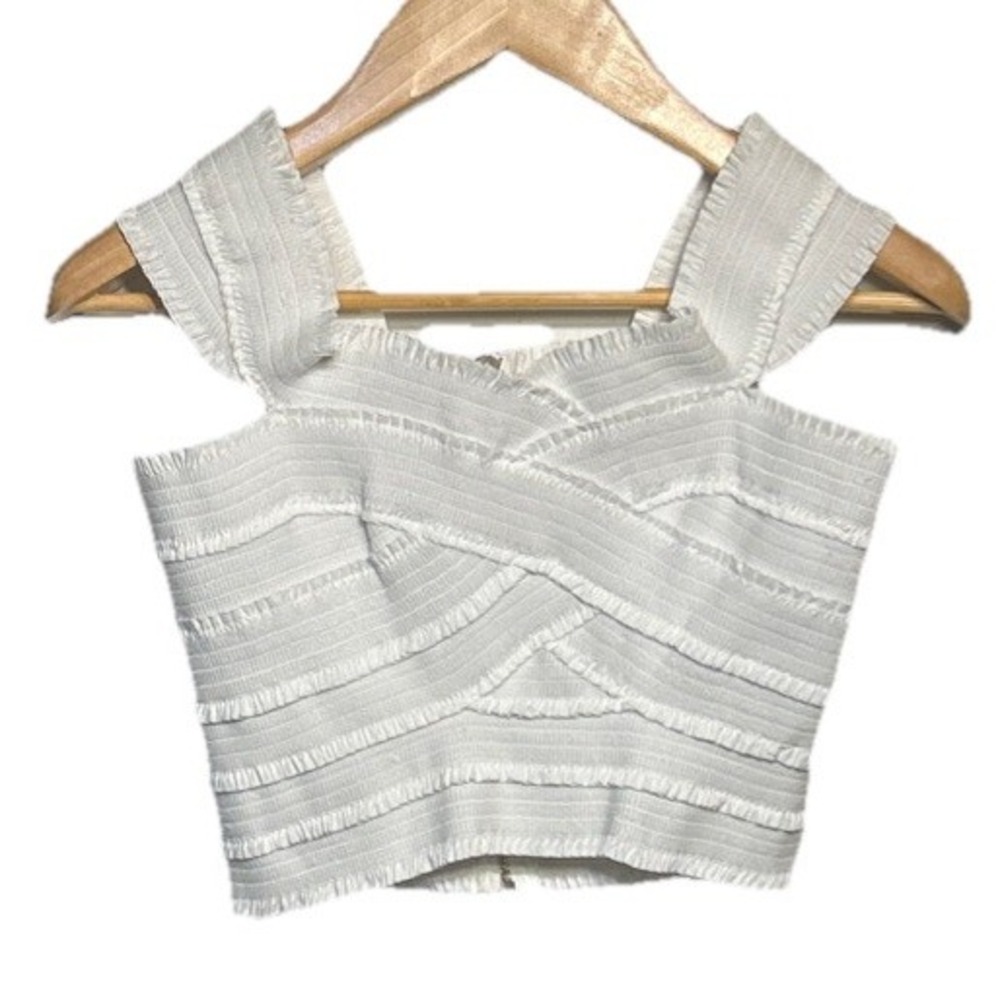 Made in Italy Ivory Stretch Tape Wrap Ruffle Stitch Summer‎ Top Size Small EUC